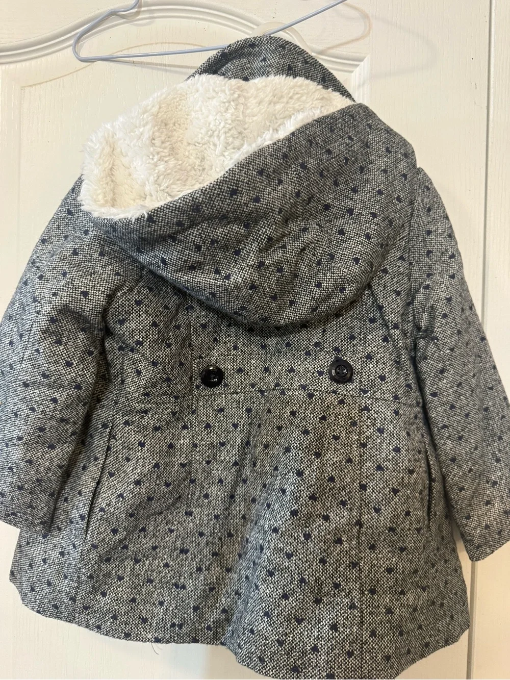 OshKosh B'gosh Gray & Navy Girls' 3T Pea Coat Grey with Navy Heart Design